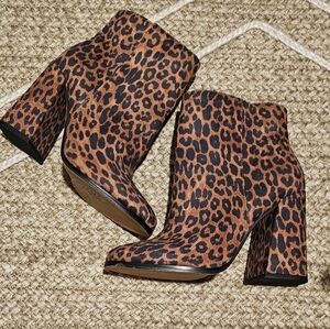 Leopard Print Chunky Heel Ankle Boots